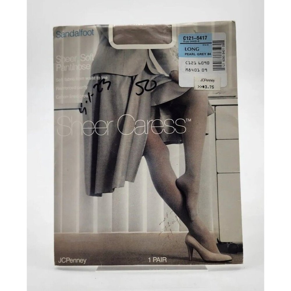 JCPENNEY Sheer Caress Sandalfoot Sheer Soft Pantyhose Pearl Grey Size Long